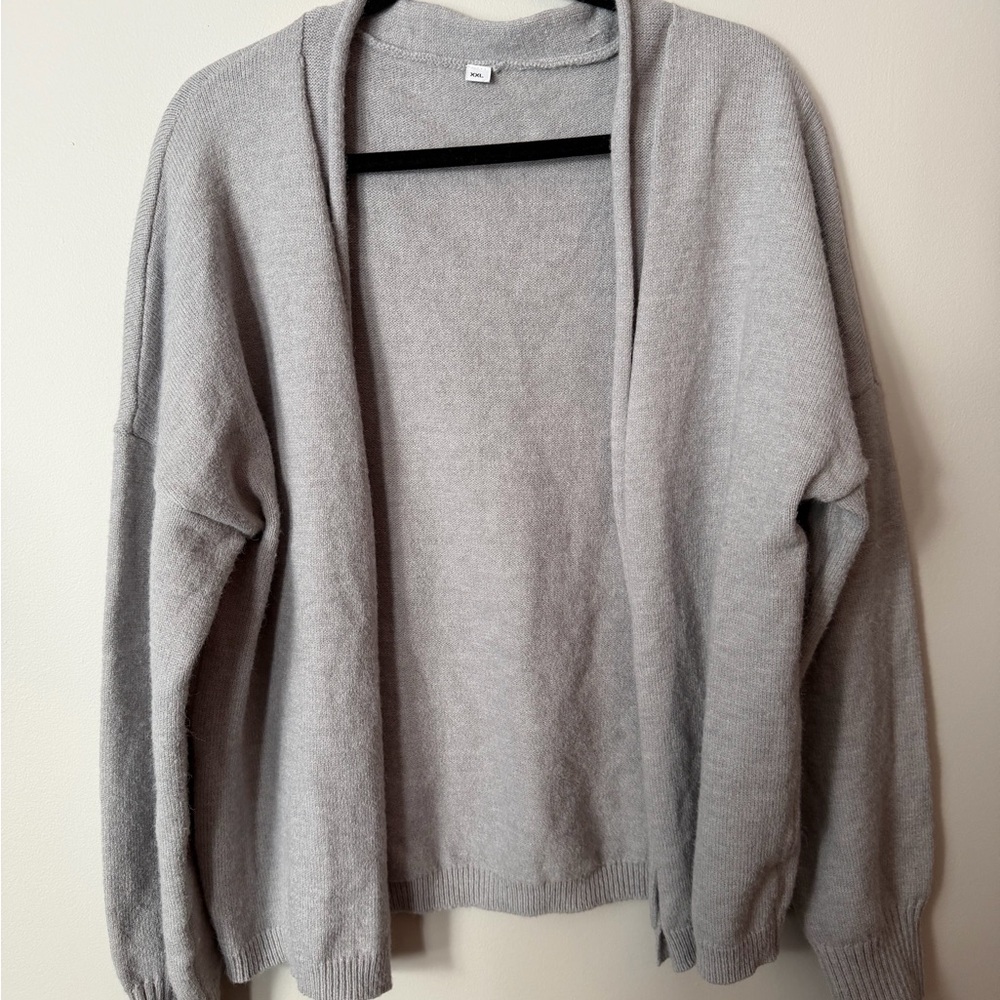 Light Gray Open Front Cardigan XXL | Soft Knit Cozy Sweater